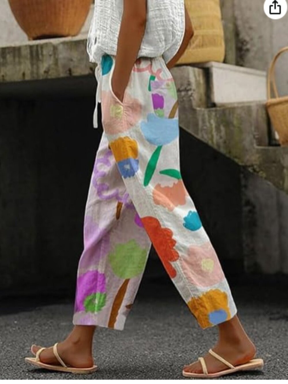 NWT - Vintage Floral Print High Waist Wide Leg Capri Pants w/ Pockets - Size Med